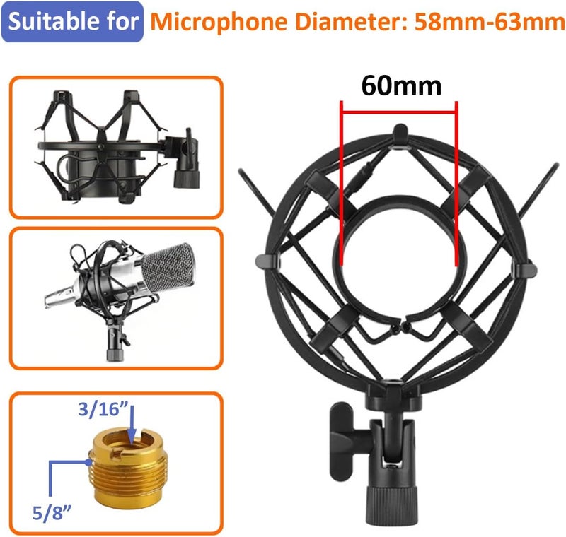 LKRXW 58-63mm Microphone Shock Mount Anti Vibration Mic Suspension Mount Aluminum Alloy Condenser Microphones Holder Clip with Metal Screw Adapter Isolation Absorber Studio - Image 4